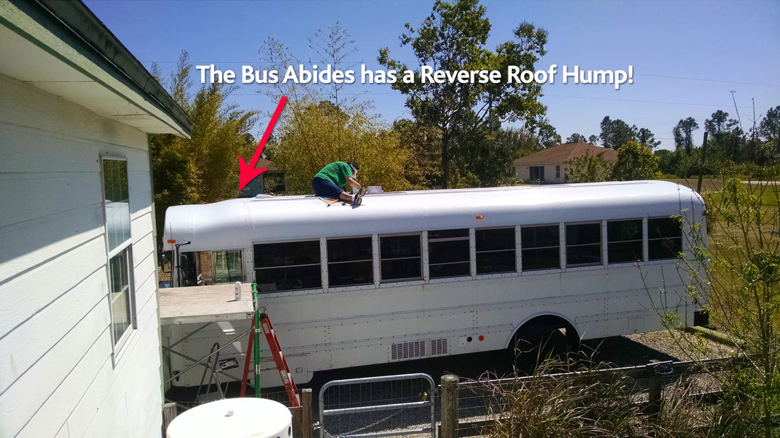 The Bus Abides Skoolie has a reverse roof hump