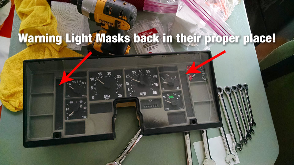 Skoolie dash fixed warning light masks